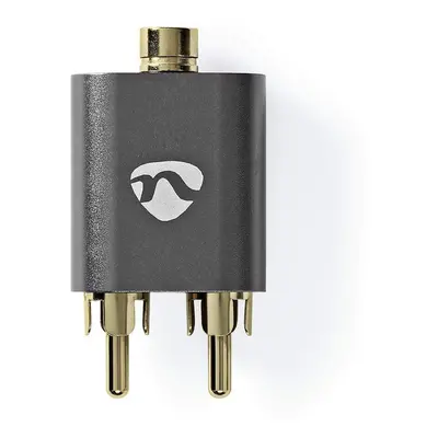 Stereo Audio Adapter | 2x RCA Hane | 3.5 mm Hona | Guldplaterad | Rak | Aluminium | Grått Med Metall | 1 st. | Kartong med täckt