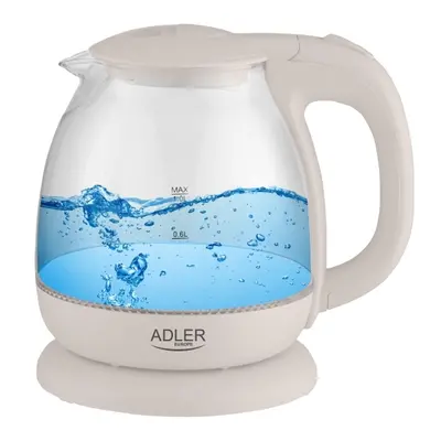 Adler AD 1283C, 1 l, 900 W, Gräddfärgad, Glas, Vattennivå indikator, Sladdlös