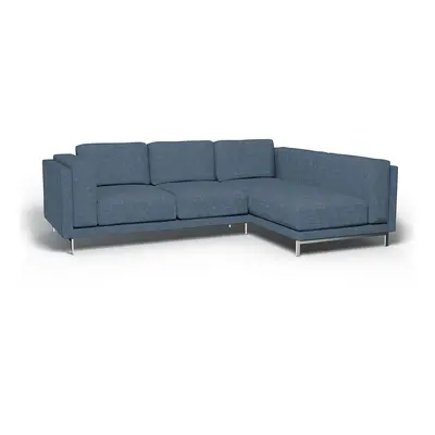 IKEA - Överdrag till Nockeby 3-sitssoffa med höger schäslong, Mineral Blue, Sammet - Bemz