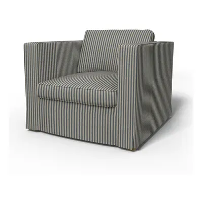 IKEA - Överdrag till Karlstad fåtölj (stor modell), Dark Blue / Natural, Linne - Bemz