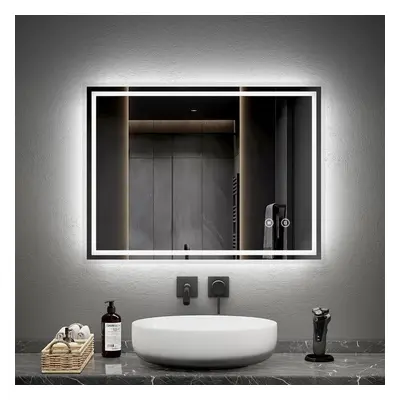 EMKE LED Badrumsspegel, 80x60 cm, Belysning 6500K, Touchbrytare, Dimmbar, Immafri, Minnesfunktio