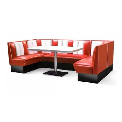 Diner booth komplett med bord 240 cm (Färg: ROSA/VIT, Modell: SVART BLANK)