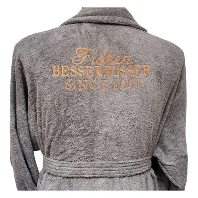 Broderad morgonrock med tre rader text, GRÅ / XXL / ROSA (1948)