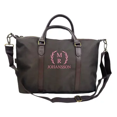 Brun Weekendväska med broderat namn och krans, LITEN (H30cm /B20cm /L45cm) / ROSA (1948)